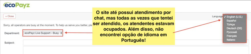 ecoPayz atendimento não tão bom!