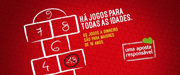 imagem com o texto " há jogos para todas as idades. Os jogos a dinheiro são para maiores de 18 anos. Uma aposta responsável"