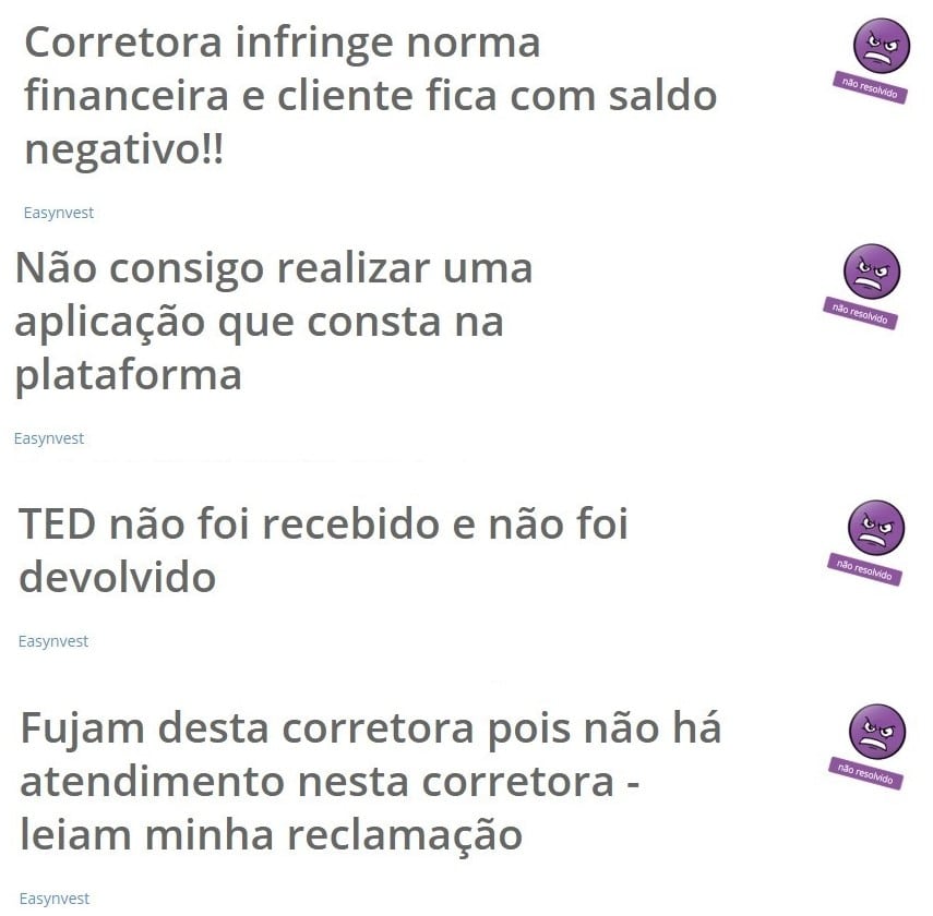 Queixas ao Easynvest são em assuntos cruciais