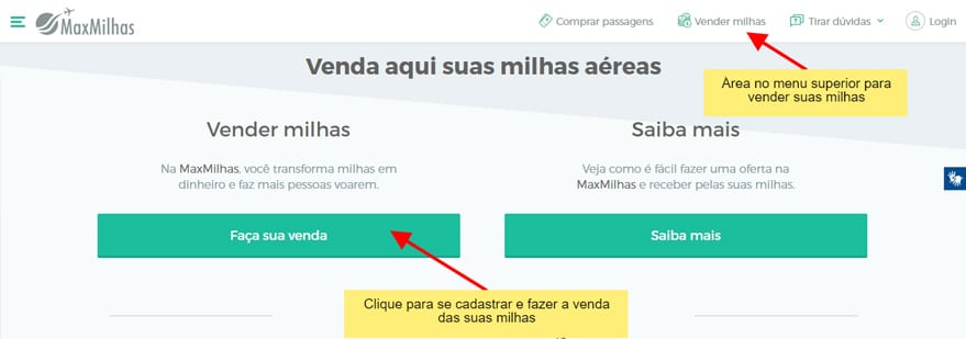 MaxMilhas vender milhas