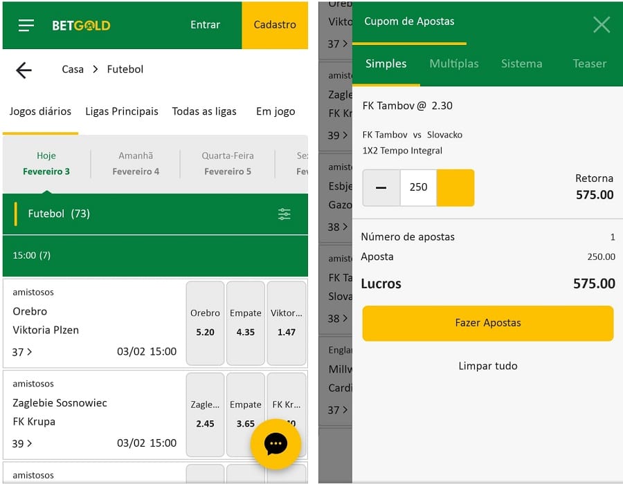 apostas no BetGold mobile