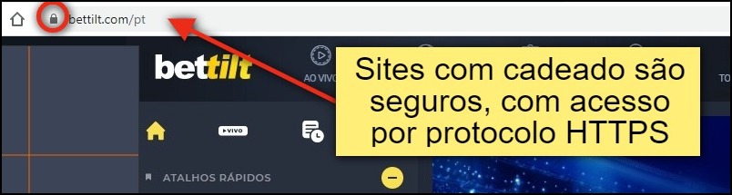 Imagem com o seguinte texto: "o cadeado indica que a conexão é segura e que o sigilo dos seus dados não corre riscos". Sites "https" são seguros