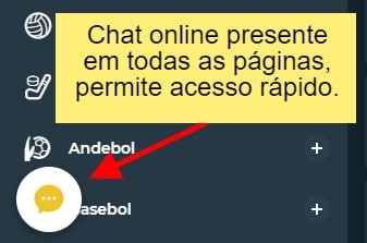 imagem com o texto: "chat online presente em todas as páginas, permite acesso rápido