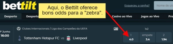 Bettilt oferece bons odds para a "zebra"