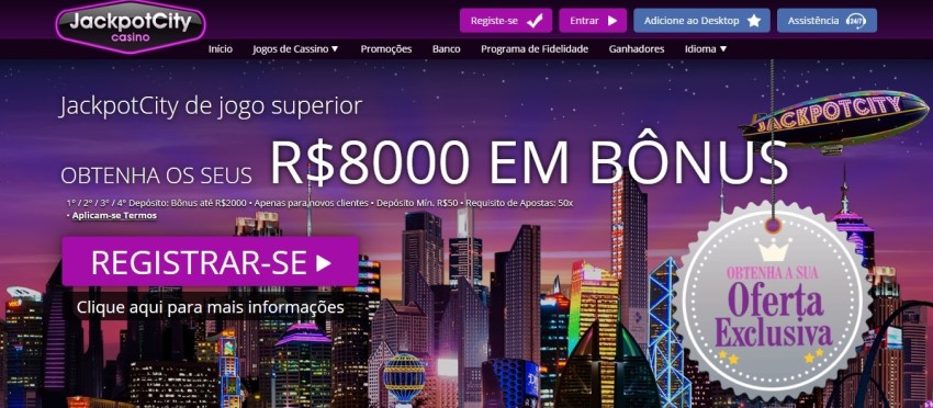 Bônus de boas-vindas do JackpotCity Casino tem ótimo valor.
