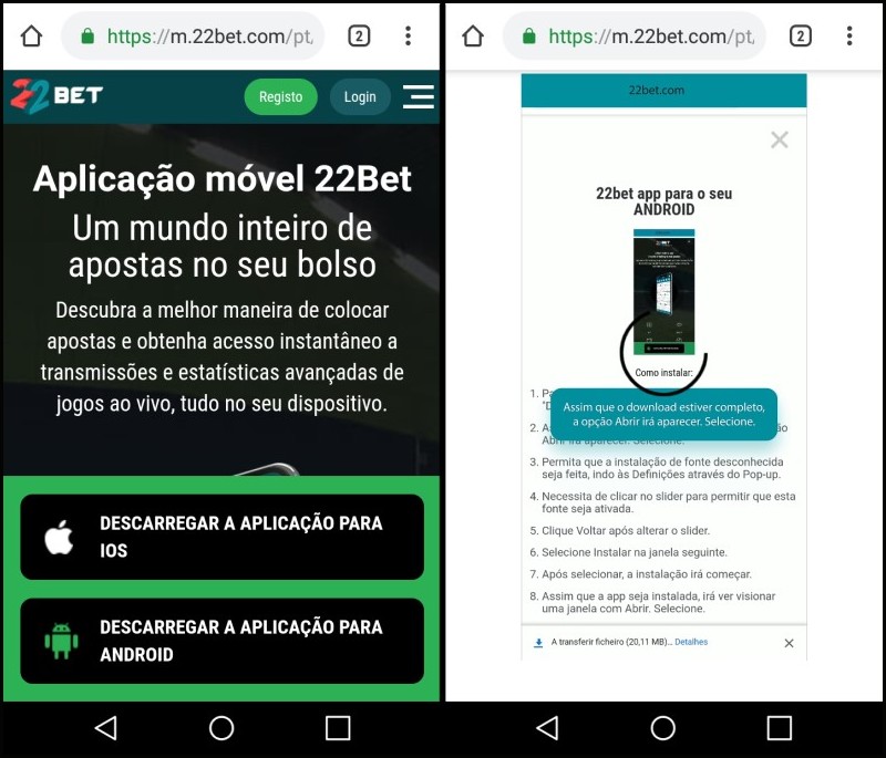 O download do app 22bet é explicado passo a passo ao usuário