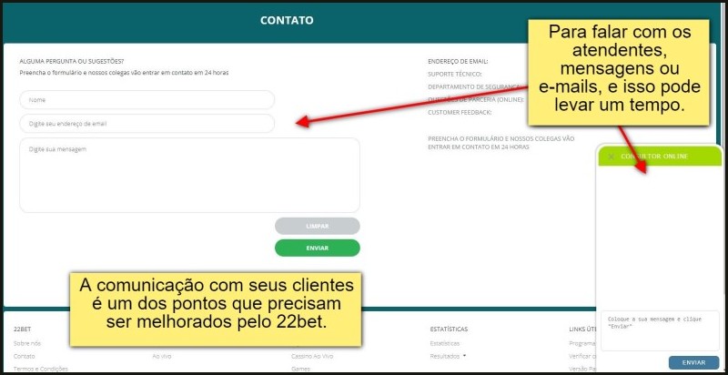 Formas de contato com o 22bet apostas esportivas e cassino