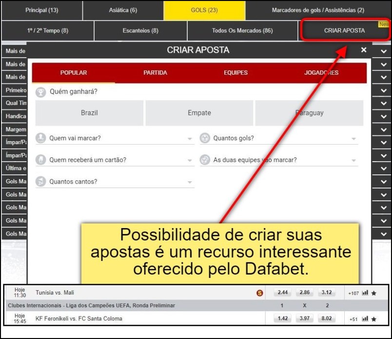 Como criar apostas no Dafabet