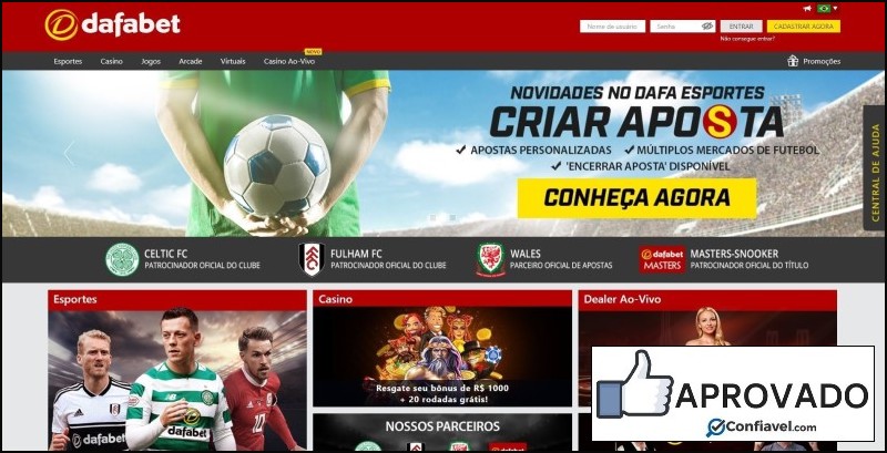 Homepage do site de apostas Dafabet