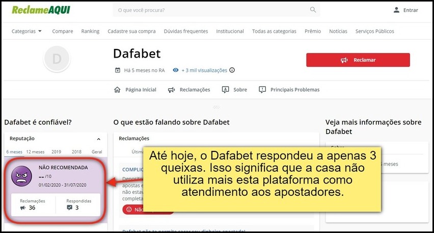 O Dafabet Brasil não usa o RA como meio de resolução de conflitos