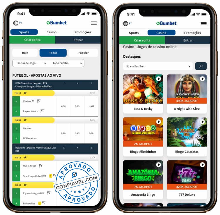tela de apostas e cassino do bumbet no smartphone