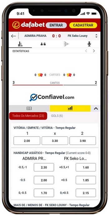 tela do ambiente mobile do dafabet