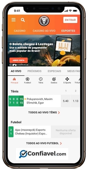 layout do LeoVegas Brasil no celular
