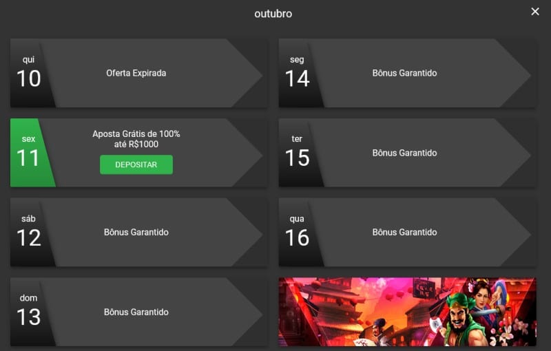 Calendário com as ofertas do dia Spin Sports