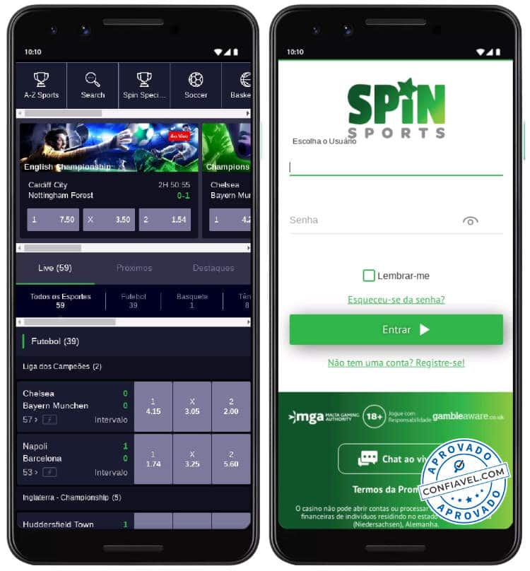 plataforma de apostas do Spin Sports e tela de cadastro