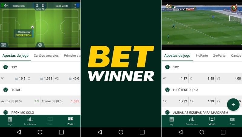 Telas do Betwinner app para Android