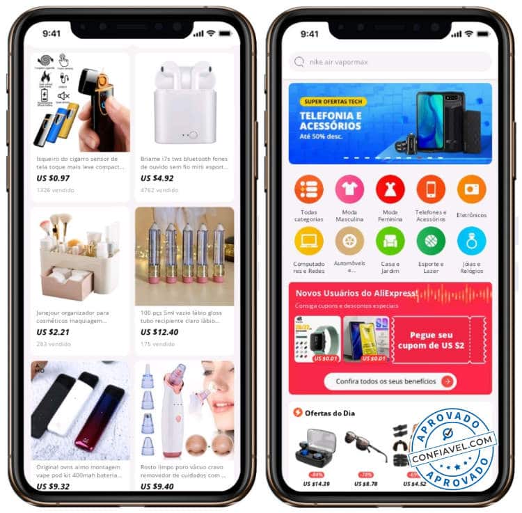 telas de compras do aliexpress no celular