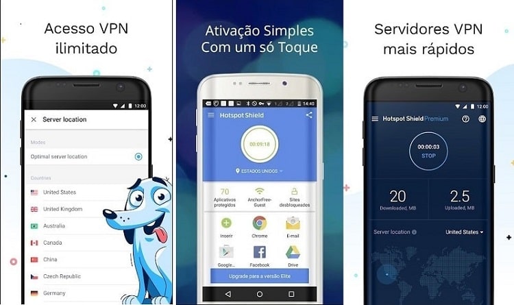 telas de smartphone do app hotspot