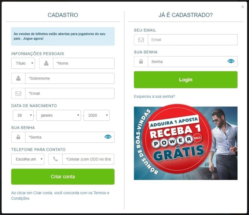 Cadastro no Grandes Loterias é muito simples de fazer