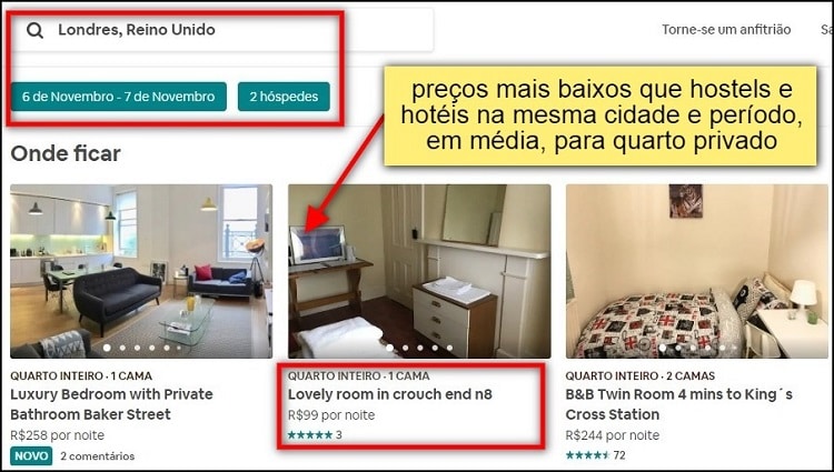 tela de pesquisa do aplicativo airbnb