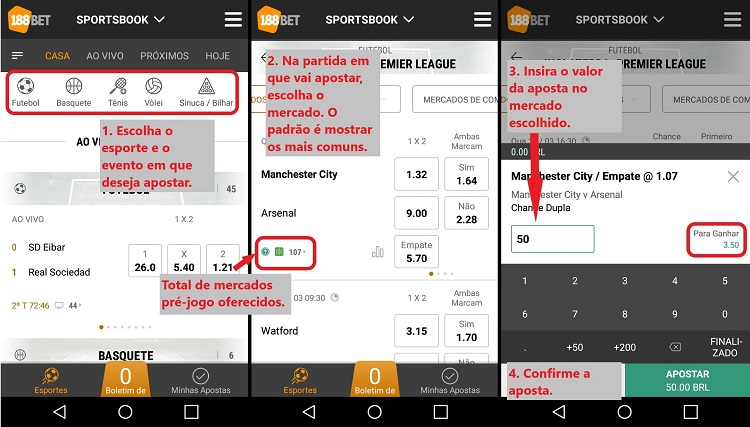 telas passo a passo de como fazer aposta no 188bet