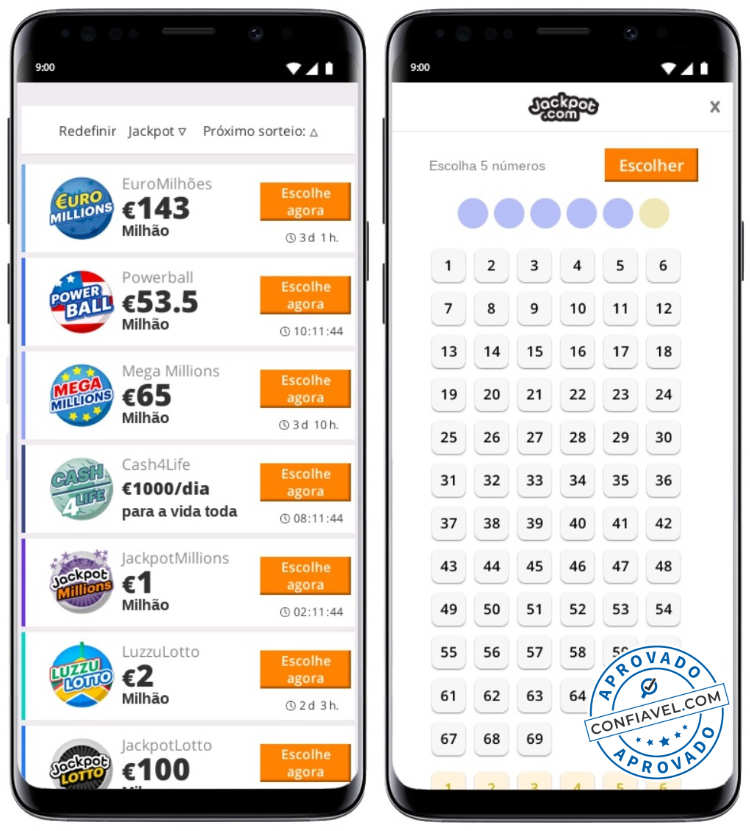 tela de aposta do jackpot loteria no celular
