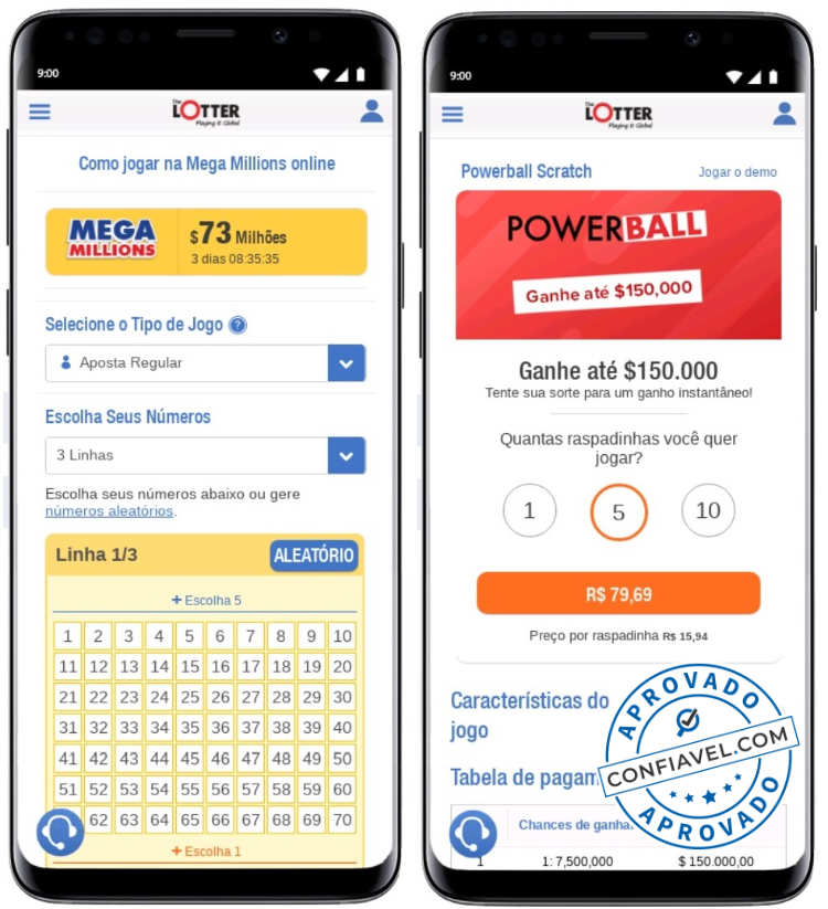 telas do site thelotter no smartphone