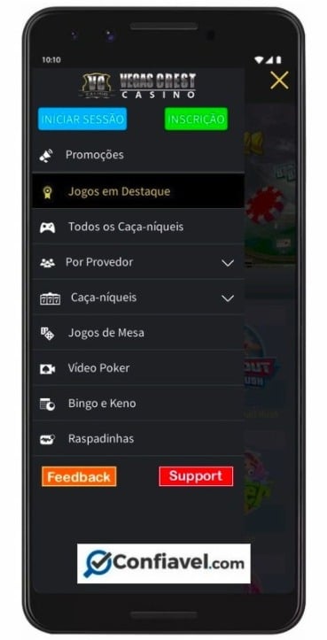 layout do Vegas Crest Casino no celular