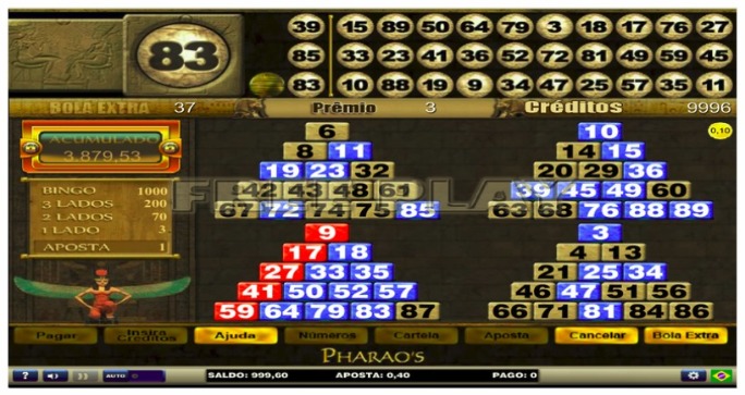 imagem mostrando layout do Pharao's bingo