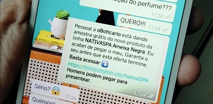tela do whatsapp com mensagem de promoção falsa