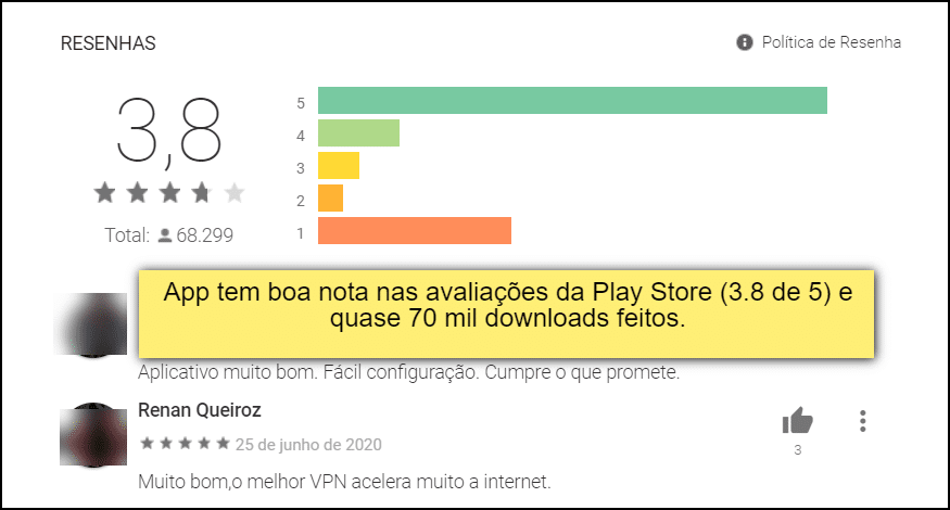 avaliação na playstore