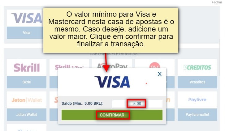 depósito visa com cartão de crédito