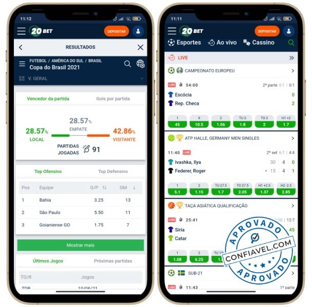 interface do 20bet mobile