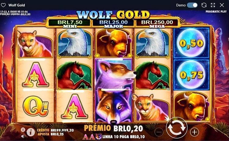 slot progressivo com 5 colunas e tema de animais, chamado Wolf Gold
