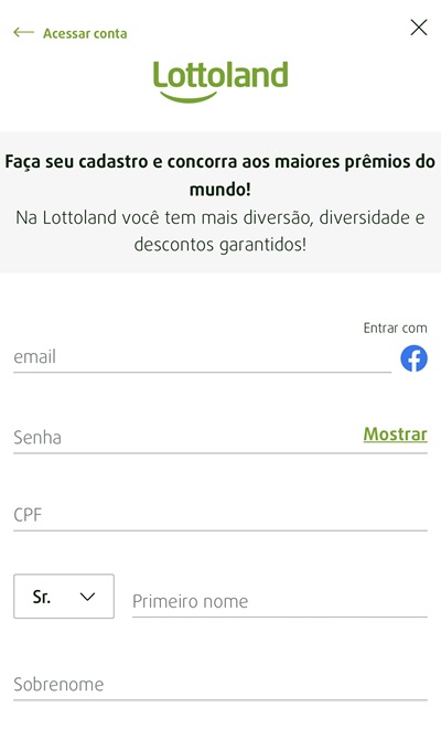 formulário de cadastro lottoland