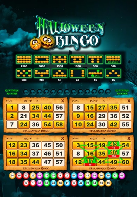 tela do jogo halloween bingo