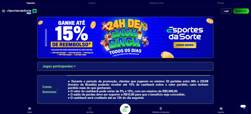 esportes da sorte cashback